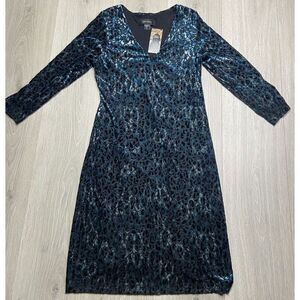 Karen Kane Dress Velvet Burnout Black Blue Sheath‎ Witchy Goth Mermaid Animal